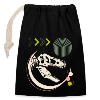 Dino 3, T-Rex, skeleton, wild world - Closable cotton gift bag (14x20cm) - black - Front