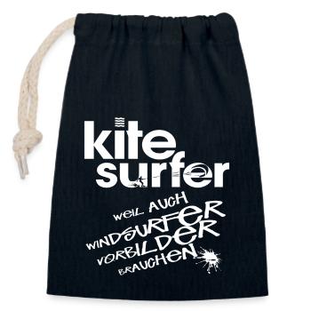 Kitesurfer vs Windsurfer - Closable cotton gift bag (14x20cm) - navy - Front