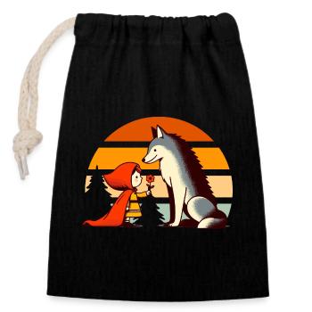 Fairy Tale Little Red Riding Hood and the Wolf Forest Cute - Closable cotton gift bag (14x20cm) - black - Front