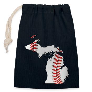Michigan (États-Unis) | Vrai baseball | Carte - Sac cadeau en coton avec cordon (14 x 20 cm) - bleu marine - Devant