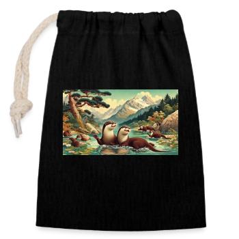 Laughing otters - Closable cotton gift bag (14x20cm) - black - Front