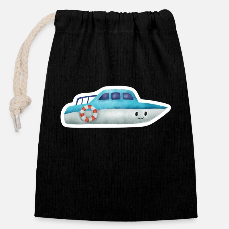 bateau - Sac cadeau en coton avec cordon (14 x 20 cm) - noir