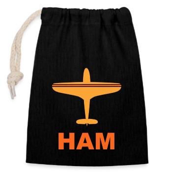 Aéroport de Hambourg - HAM - Cité hanséatique - Elbe - Sac cadeau en coton avec cordon (14 x 20 cm) - noir - Devant