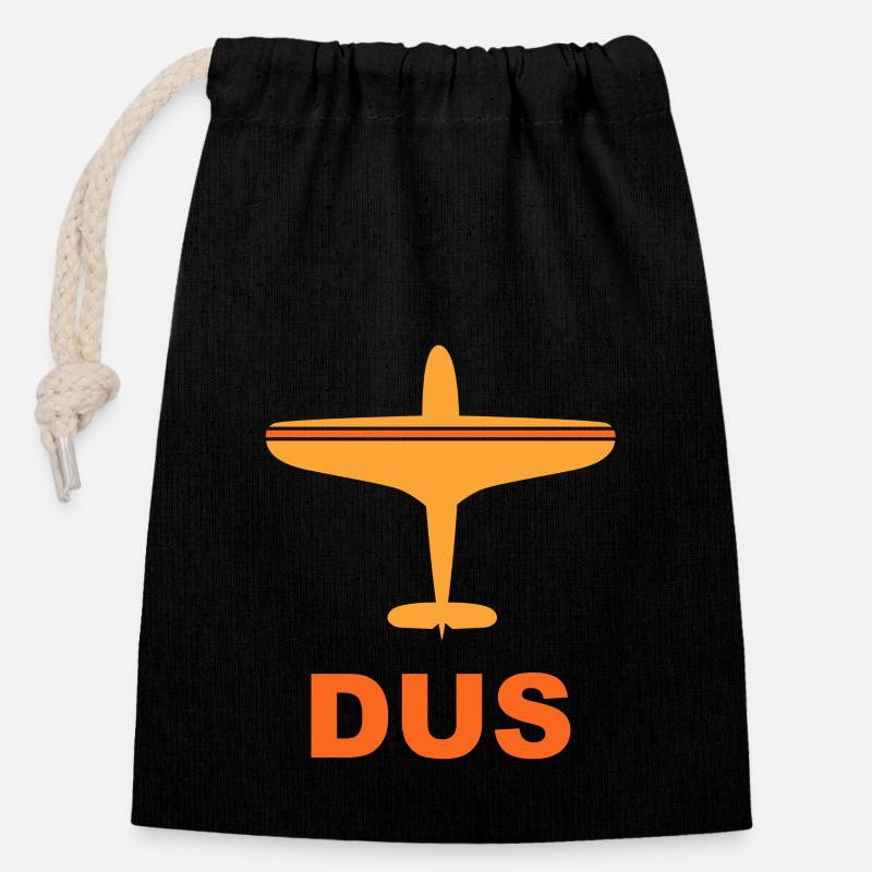 Flughafen Düsseldorf - DUS - Deutschland - Verschließbarer Geschenkbeutel aus Baumwolle (14x20cm) - Schwarz