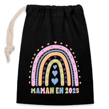 Maman 2025 annonce grossesse future maman enceinte - Sac cadeau en coton avec cordon (14 x 20 cm) - noir - Devant