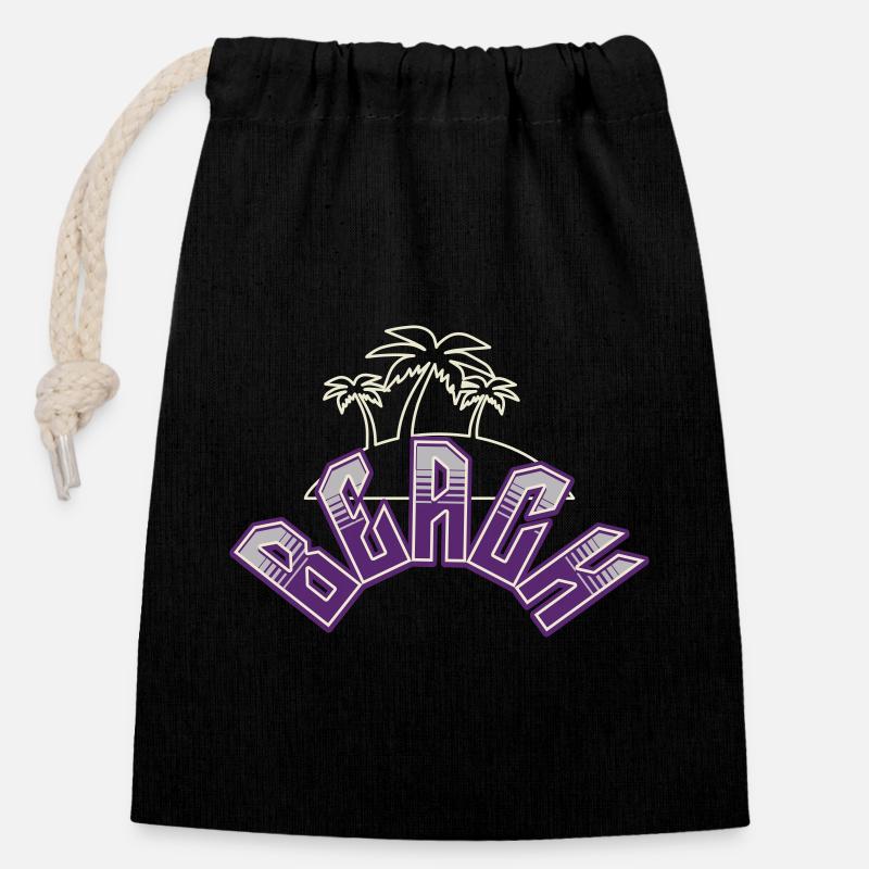 Plage - Sac cadeau en coton avec cordon (14 x 20 cm) - noir