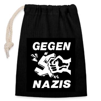 Contre les lettres blanches nazies - Sac cadeau en coton avec cordon (14 x 20 cm) - noir - Devant