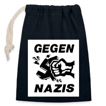 Contre les lettres noires nazies - Sac cadeau en coton avec cordon (14 x 20 cm) - bleu marine - Devant