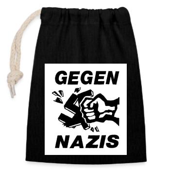 Contre les lettres noires nazies - Sac cadeau en coton avec cordon (14 x 20 cm) - noir - Devant