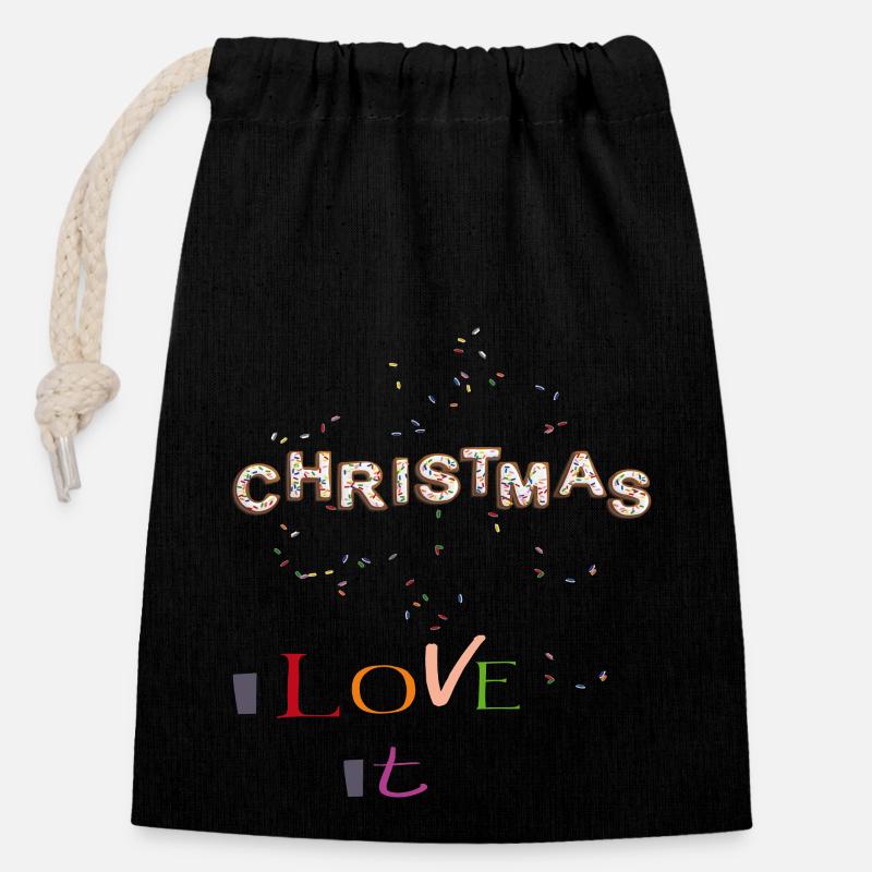 Christmas i love it - Closable cotton gift bag (14x20cm) - black