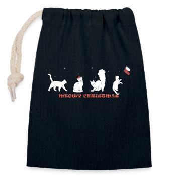 Noël miaou - Adorable chat au chapeau de Père Noël - Sac cadeau en coton avec cordon (14 x 20 cm) - bleu marine - Devant