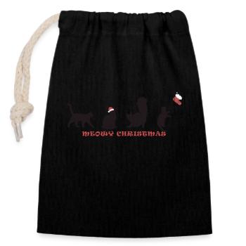 Miaou de Noël - Chaton mignon au chapeau de Père Noël - Sac cadeau en coton avec cordon (14 x 20 cm) - noir - Devant