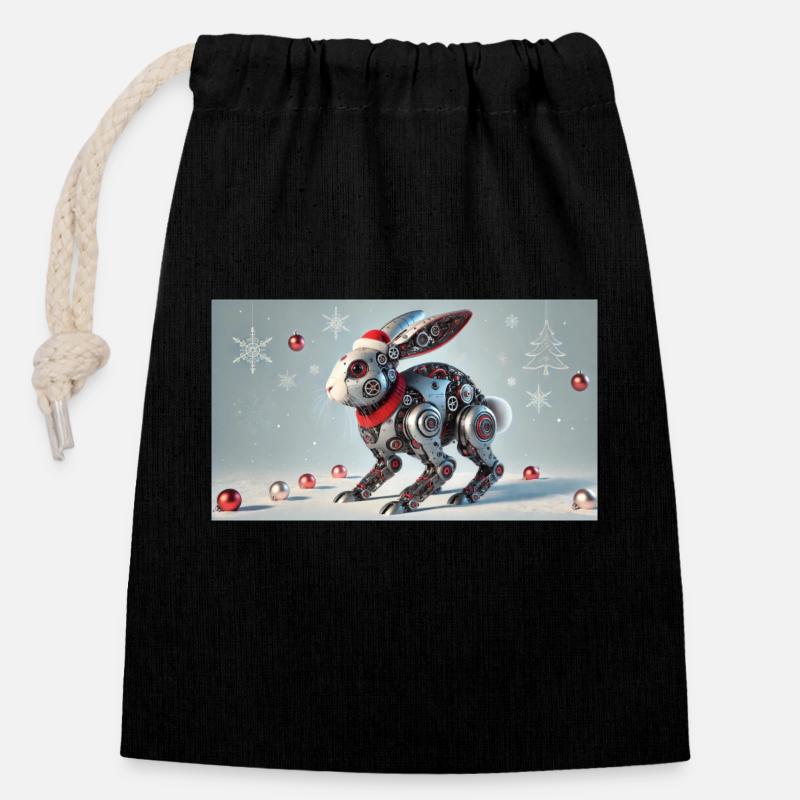 Weihnachtshase - Verschließbarer Geschenkbeutel aus Baumwolle (14x20cm) - Schwarz