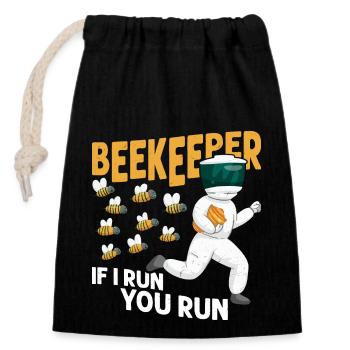 Beekeeper If I Run, You Run Beekeeping Apiarist - Verschließbarer Geschenkbeutel aus Baumwolle (14x20cm) - Schwarz - Vorne