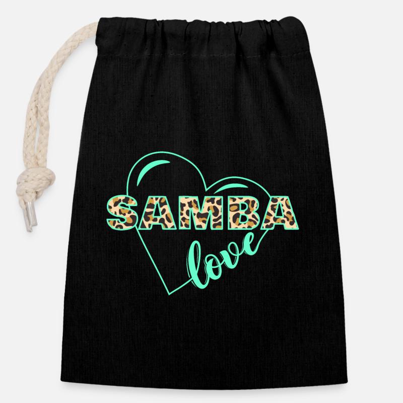 Samba Imprimé Animal Amour - Sac cadeau en coton avec cordon (14 x 20 cm) - noir