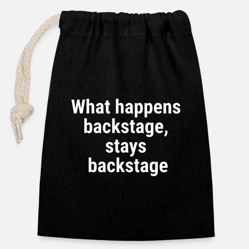 What happens backstage, stays backstage White - Closable cotton gift bag (14x20cm) - black