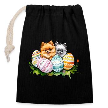 Poméranien Poméranien Aquarelle de Pâques - Sac cadeau en coton avec cordon (14 x 20 cm) - noir - Devant