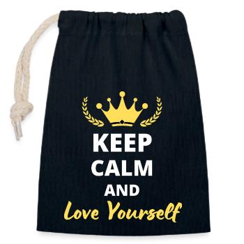 Keep Calm and Love Yourself - Sac cadeau en coton avec cordon (14 x 20 cm) - bleu marine - Devant