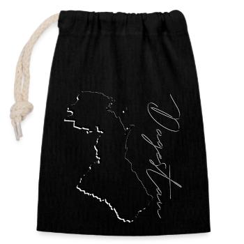 (RU) Dagestan map as an outline EN - Closable cotton gift bag (14x20cm) - black - Front