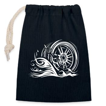 Jante de course avec flammes – Tribal Auto Design - Sac cadeau en coton avec cordon (14 x 20 cm) - bleu marine - Devant