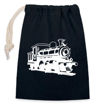 Locomotive Drawing - Closable cotton gift bag (14x20cm) - navy - Front