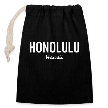 Honolulu - Hawaii - USA - United States of America - Closable cotton gift bag (14x20cm) - black - Front