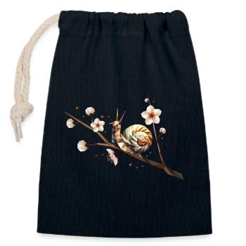 Escargot sur une branche de fleur – motif pour le printemps - Sac cadeau en coton avec cordon (14 x 20 cm) - bleu marine - Devant