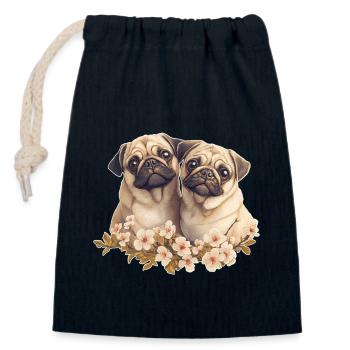 Pug pair pug - Closable cotton gift bag (14x20cm) - navy - Front
