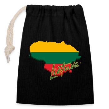 Map of Lithuania, flag of Lithuania - Closable cotton gift bag (14x20cm) - black - Front