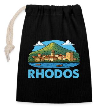 rhodos-insel- - Verschließbarer Geschenkbeutel aus Baumwolle (14x20cm) - Schwarz - Vorne