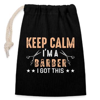 Barbier, reste calme - Sac cadeau en coton avec cordon (14 x 20 cm) - noir - Devant