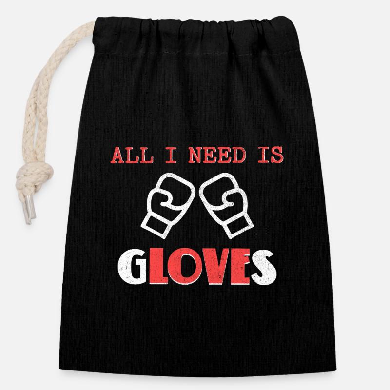 Gants de boxe audacieux Illustration Design - Sac cadeau en coton avec cordon (14 x 20 cm) - noir
