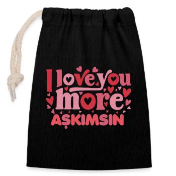 Askimsin (türkisch) - Ich liebe dich noch mehr  - Verschließbarer Geschenkbeutel aus Baumwolle (14x20cm) - Schwarz - Vorne