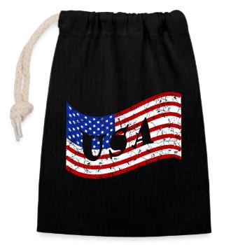 USA Flag - Closable cotton gift bag (14x20cm) - black - Front