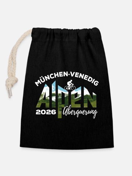 Alpenüberquerung 2026 München Venedig, Fahrrad - Verschließbarer Geschenkbeutel aus Baumwolle (14x20cm) - Schwarz