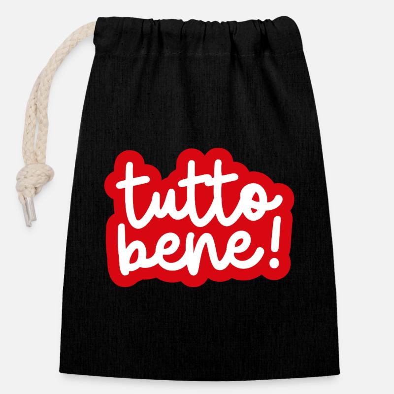 "tutto bene!" - Verschließbarer Geschenkbeutel aus Baumwolle (14x20cm) - Schwarz