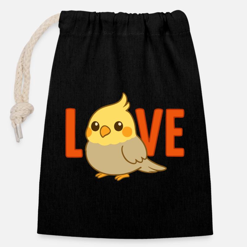 Amour calopsitte - Sac cadeau en coton avec cordon (14 x 20 cm) - noir