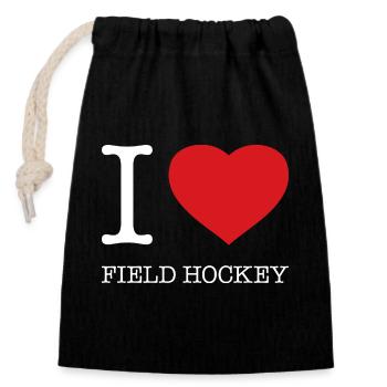 I love Field Hockey - Closable cotton gift bag (14x20cm) - black - Front