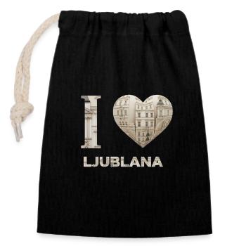 J’adore Ljubljana – Design architectural urbain - Sac cadeau en coton avec cordon (14 x 20 cm) - noir - Devant