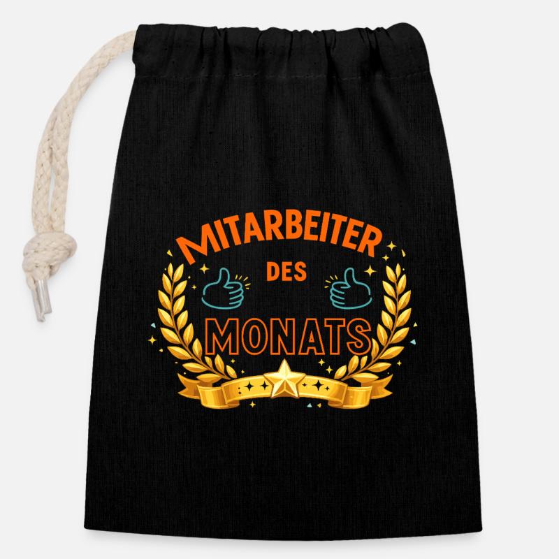 Mitarbeiter des Monats – LorbeerDesign - Verschließbarer Geschenkbeutel aus Baumwolle (14x20cm) - Schwarz