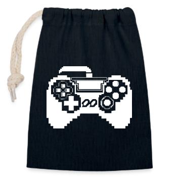 Graphismes pixels de manette de jeu - Sac cadeau en coton avec cordon (14 x 20 cm) - bleu marine - Devant