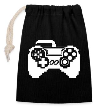 Game Controller Pixel Grafik - Verschließbarer Geschenkbeutel aus Baumwolle (14x20cm) - Schwarz - Vorne