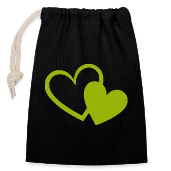 green heart green hearts heart pattern - Closable cotton gift bag (14x20cm) - black - Front