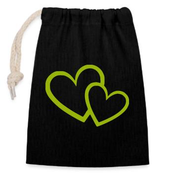 Cœur vert motif de cœurs verts - Sac cadeau en coton avec cordon (14 x 20 cm) - noir - Devant