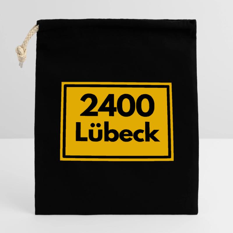 OLD POSTCODE POSTCODE RETRO 2400 LÜBECK HANSEPERLE Closable cotton gift bag (14x20cm)