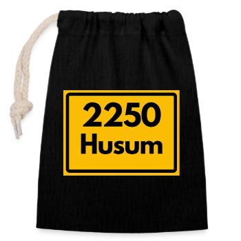 OLD POSTCODE POSTCODE RETRO 2250 HUSUM – NORDSEE - Closable cotton gift bag (14x20cm) - black - Front