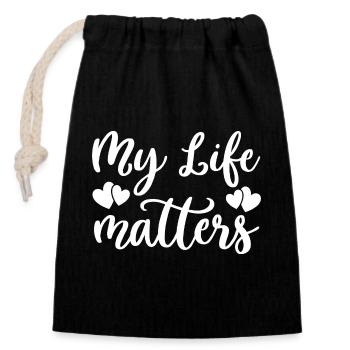 My Life Counts Hearts - Closable cotton gift bag (14x20cm) - black - Front