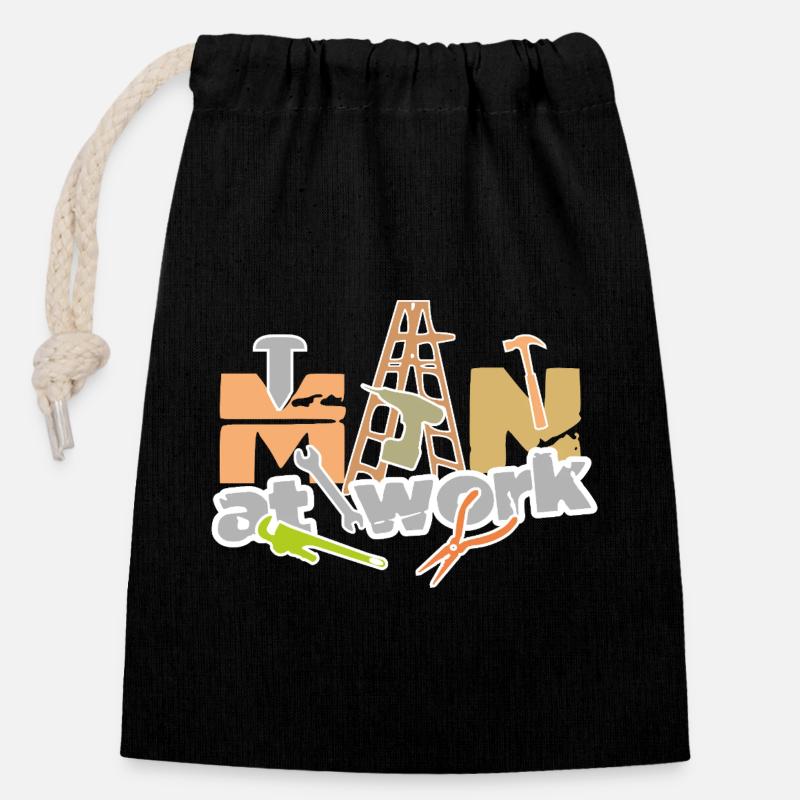 Man_at_work - Sac cadeau en coton avec cordon (14 x 20 cm) - noir