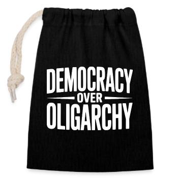 Democracy over Oligarchy - Closable cotton gift bag (14x20cm) - black - Front
