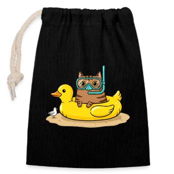 Diving Cat on Rubber Duck - Closable cotton gift bag (14x20cm) - black - Front